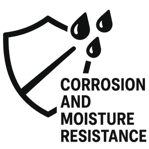 dame un logo minimalista en color negro y fondo transparente que indique resistencia a la corrosión y la humedad