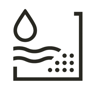 logo minimalista en fondo transparente y color negro, que indique que es un producto resistente al agua y polvo de alta calidad.