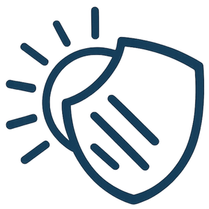 LOGO MINIMALISTA EN FONDO TRANSPARENTE Y DE COLOR AZUL MARINO, DONDE SE VEA PROTECCION UV