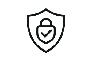 dame un icono en blanco y negro (fondo blanco) que represente: seguro y confiable